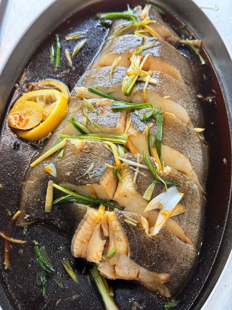 Steamed turbot