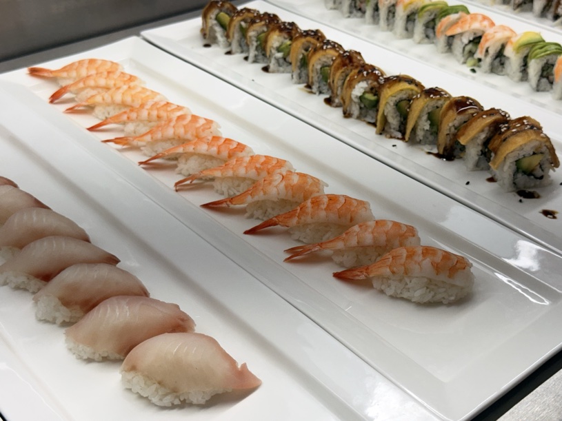 Shrimp and white fish nigiri